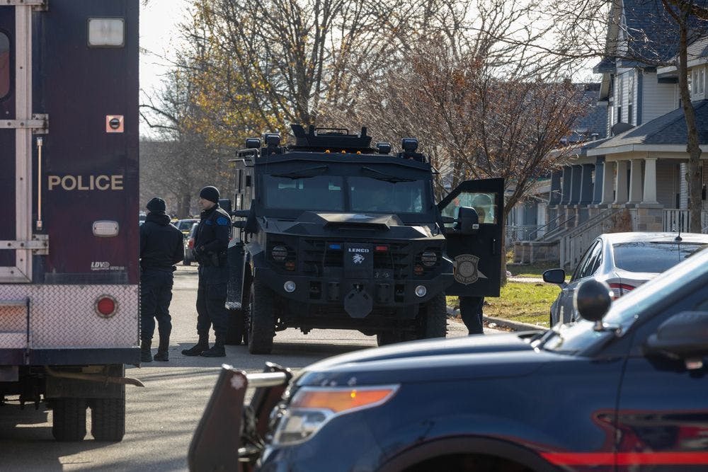 Armored Police Vehicle outside of crime scene